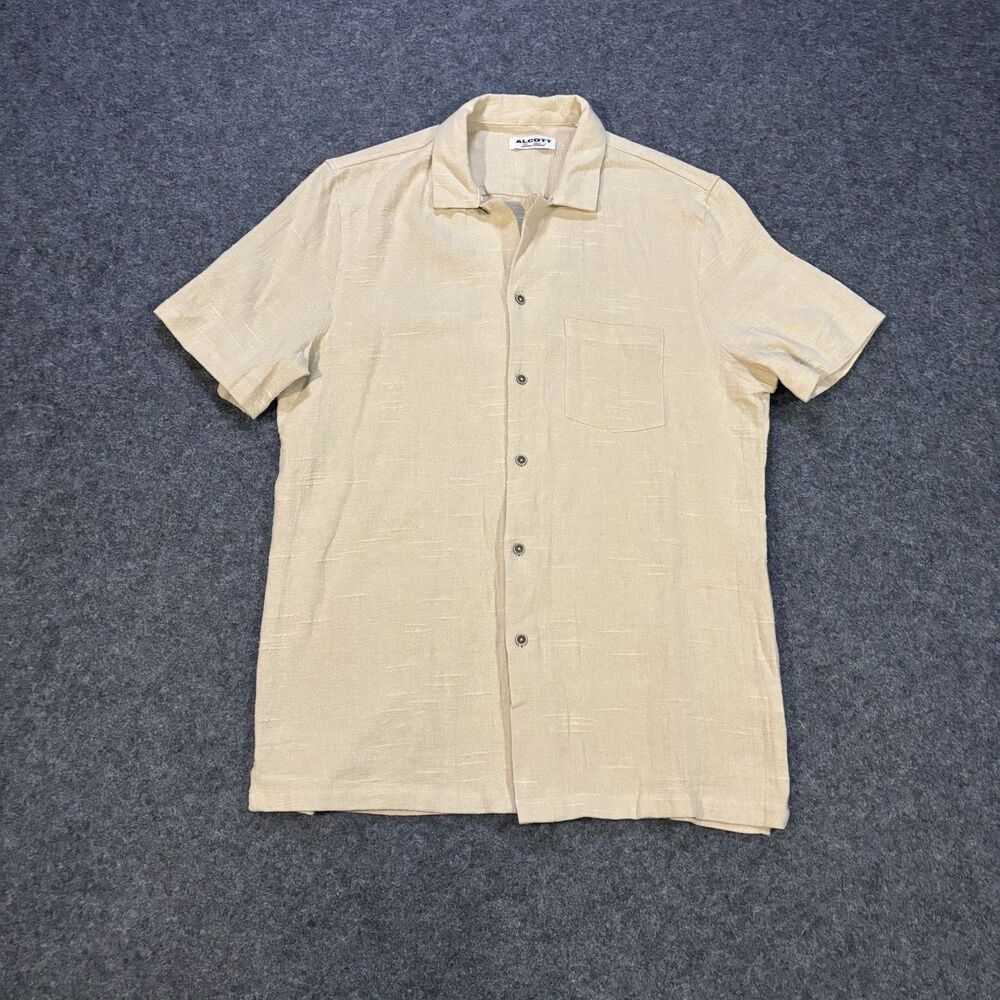 Alcott Linen Blend Shirt Size Large Short Sleeve Button Up Beige
